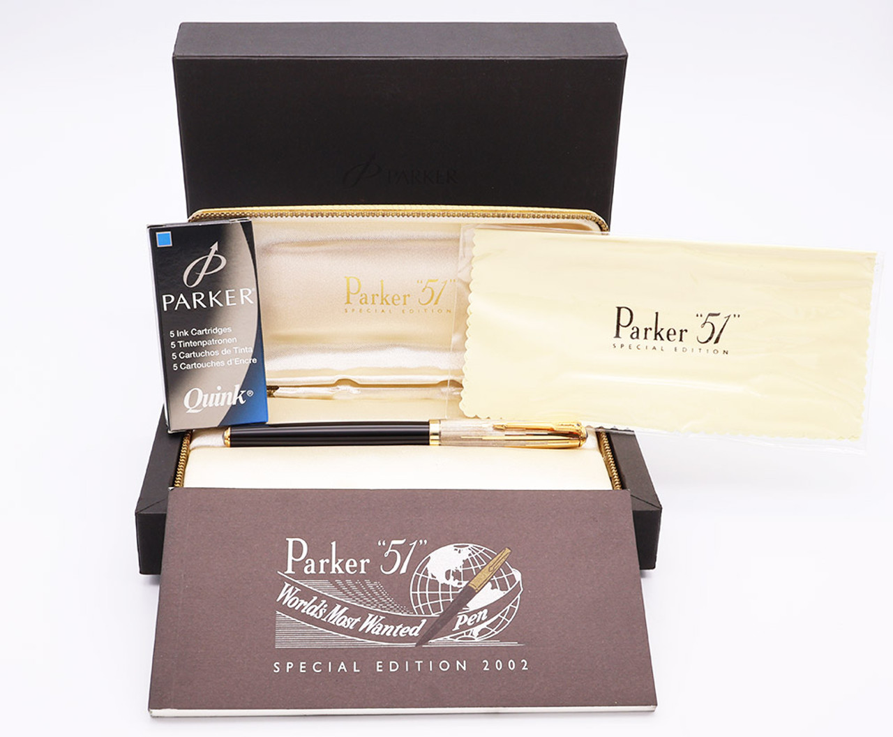 Parker 51 Special Edition 2002 - Black w Vermeil Cap, Broad (Near Mint in Box, Works Well)