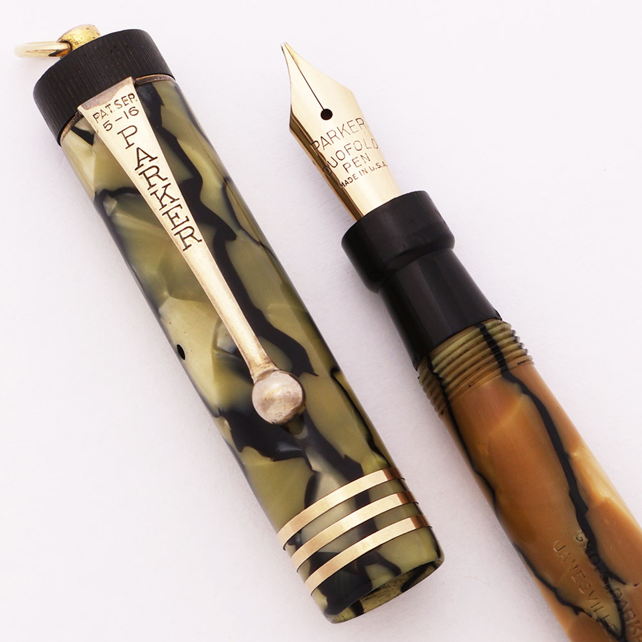 Parker Lady Duofold Juniorette (USA, 1930s) - Moderne Black & Pearl, Medium Duofold Nib (Excellent, Restored)