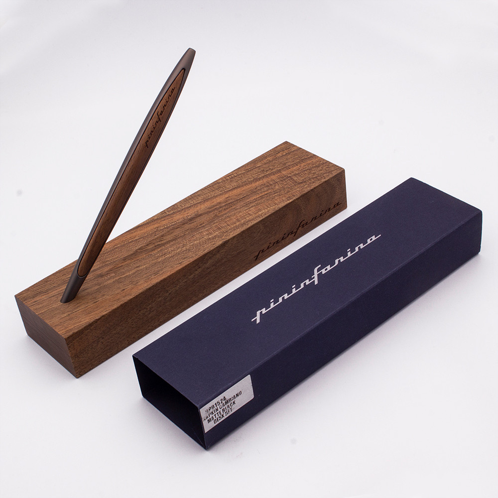 Pininfarina Cambiano Inkless Pen Desk Set - Matte Black w Walnut