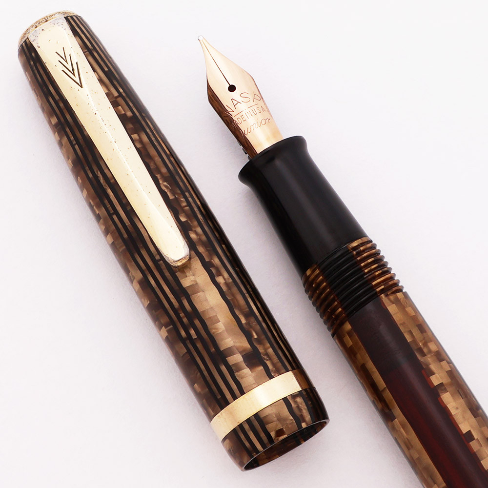 Sheaffer Sub-brand WASP Clipper 195 (1930s) - Brown "Circuit Board", Plunger Filler,  Medium-Fine WASP Junior Nib (Excellent, Restored)