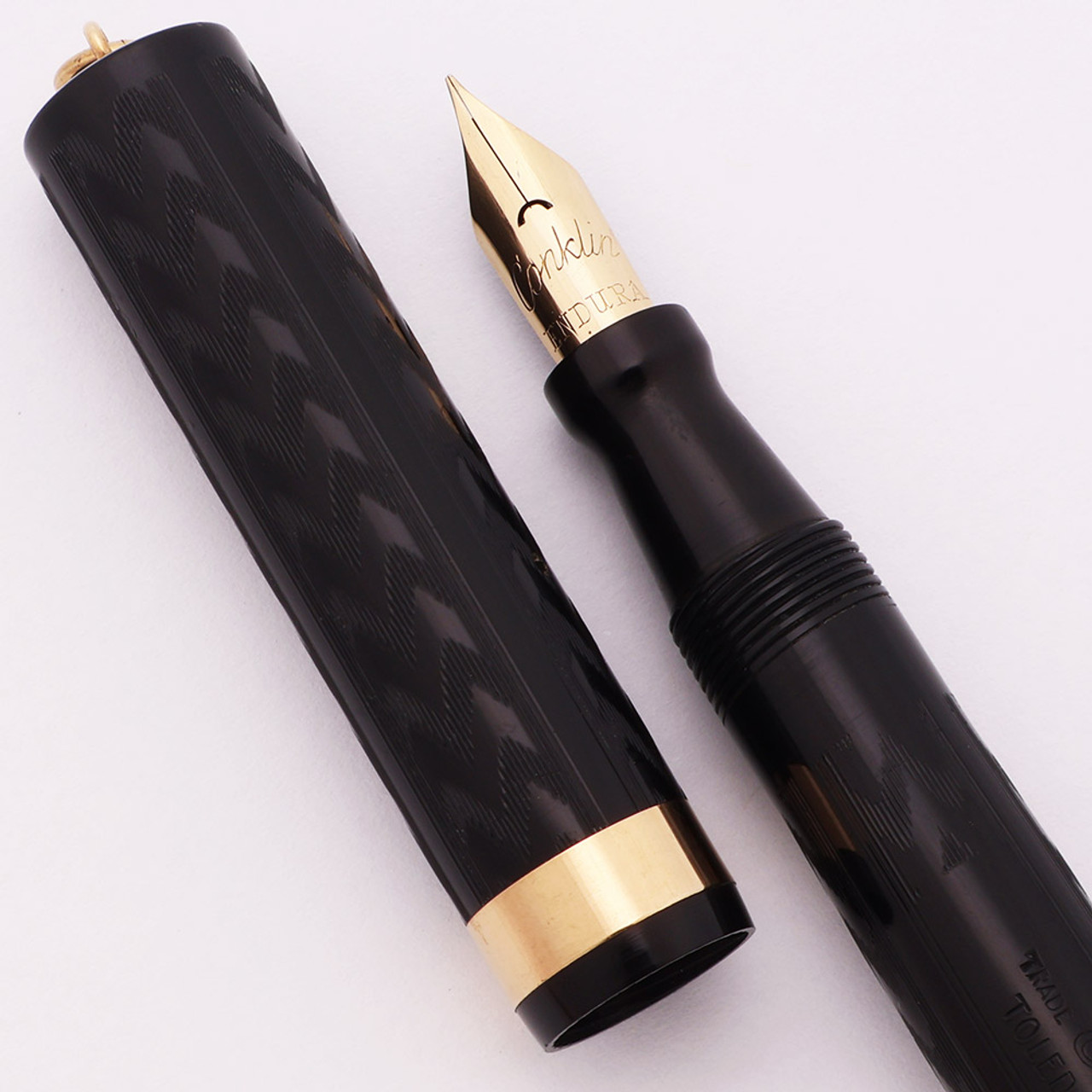 Conklin Ring Top Fountain Pen (1930s) - BCHR w GT, Lever Filler, Semi-Flex Fine Endura Nib (Excellent +, Restored)