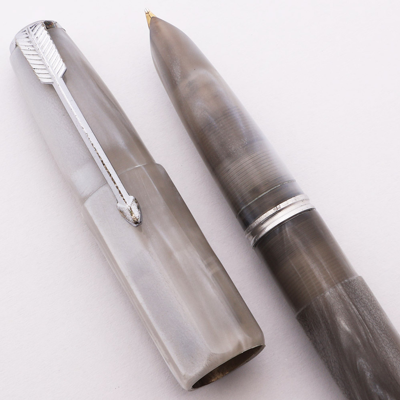 Parker 51 Ariel Kullock "Fantasy" Aerometric - Faceted Grey Marble, Medium-Fine Gold Nib (Very Nice, Works Well)