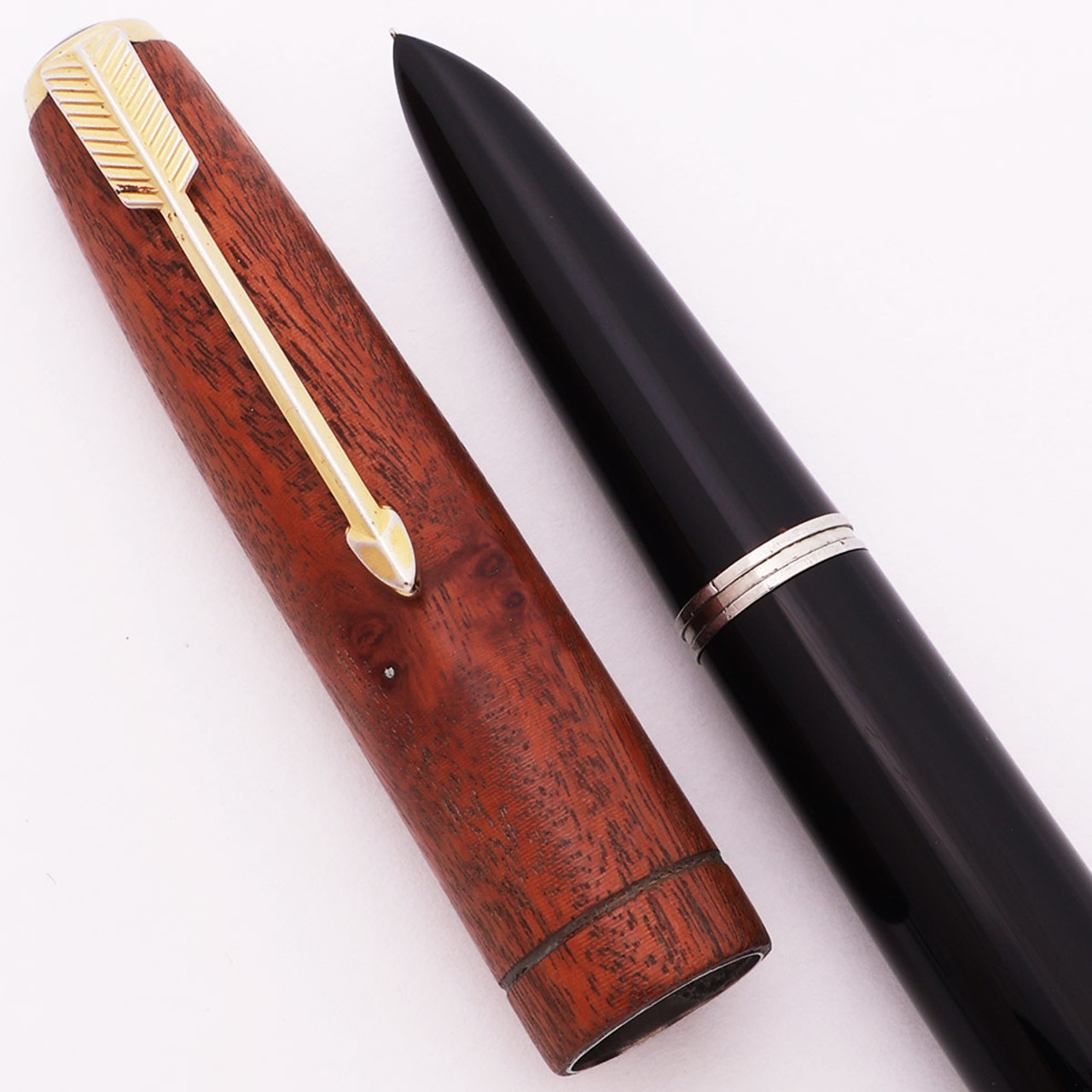 Parker 51 Kullock "Fantasy" Aerometric - Black w Wood Cap, Fine Gold Nib (Excellent, Works Well)