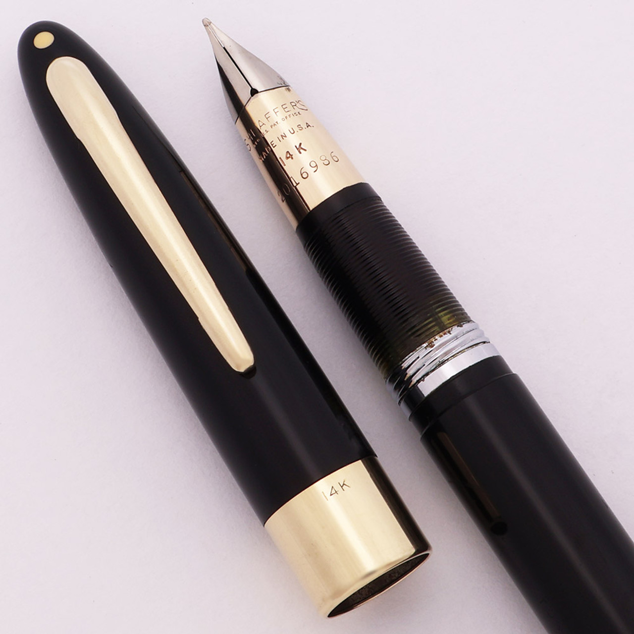 Sheaffer Valiant Signature Fountain Pen - Black, 14k Cap Band, Touchdown Fill, Medium 14k Nib (Excellent, Restored)