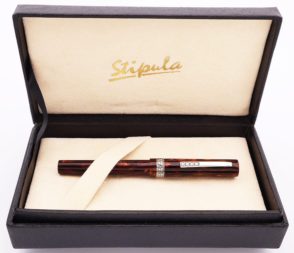 Stipula Florentia LE Fountain Pen - Large Size, Amber Celluloid, Sterling Trim, 18k Medium Nib (Excellent + in Box, Works Well)