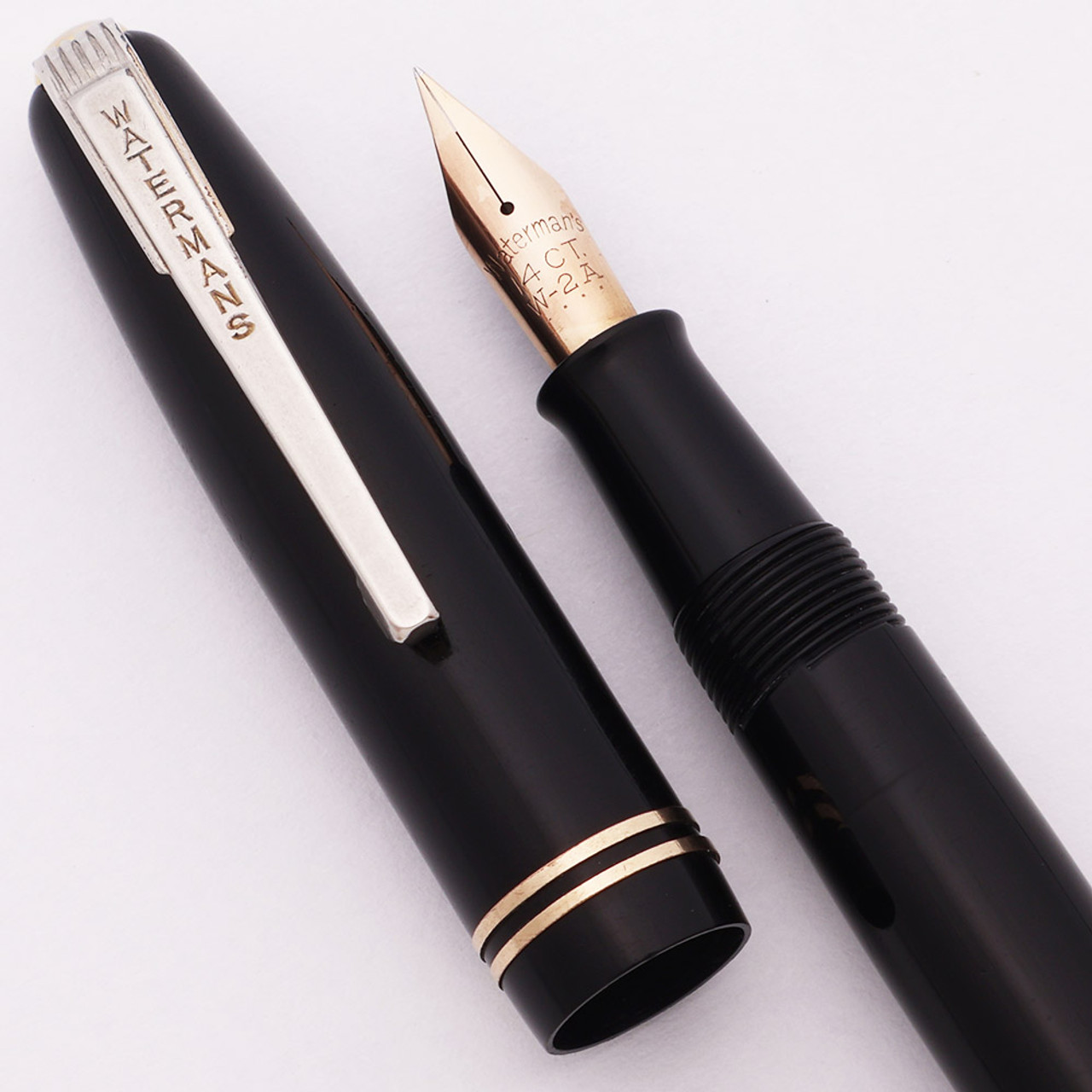 Waterman 503 Fountain Pen, England - Black, W-2A Medium Flexible + 14K Nib (Excellent, Restored)