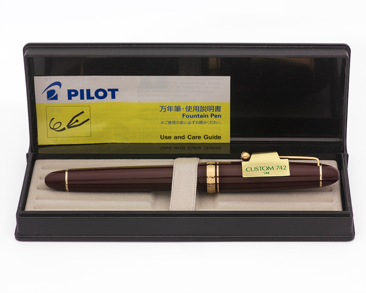 Pilot Namiki Custom 742 Fountain Pen (2014-6) - Deep Red w Gold Trim, C/C,  14k Nibs (New in Box)
