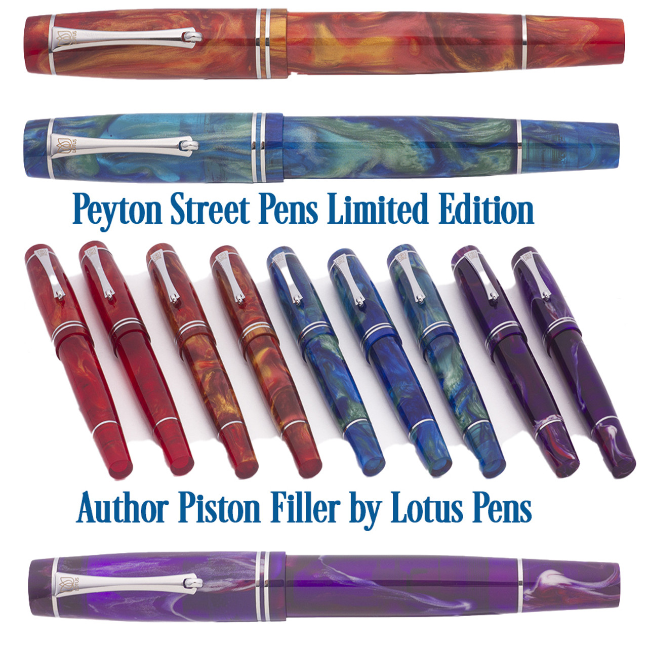 PSP Lotus Pens LE "Author" Piston Fill Fountain Pen - Only 9 Made,  Alumilite, JoWo #6 nibs (New in Box)