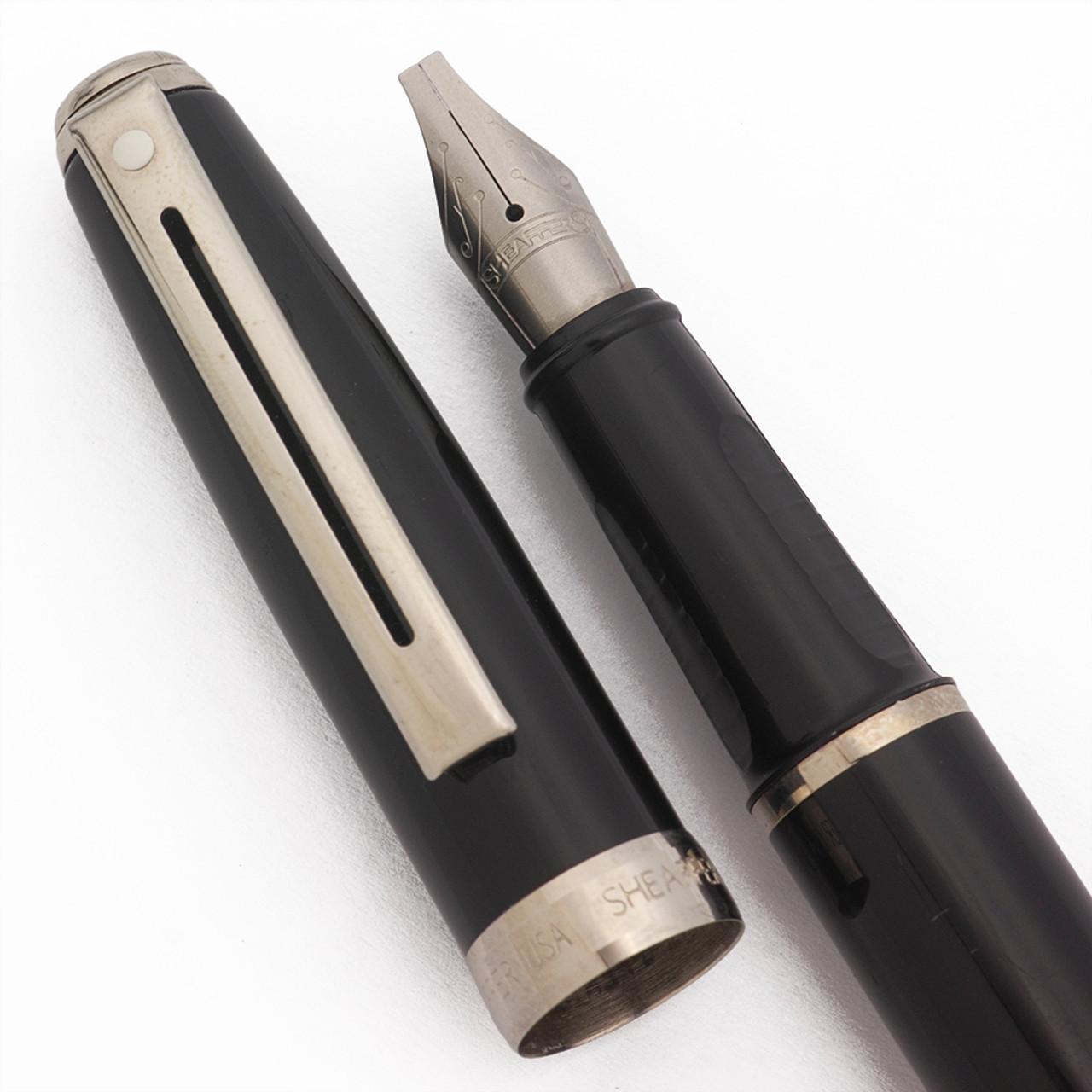 Sheaffer Prelude Fountain Pen (USA, 1997-2001) - Black w/Chrome Trim, C/C, Broad Italic Nib (Excellent, Works Well)