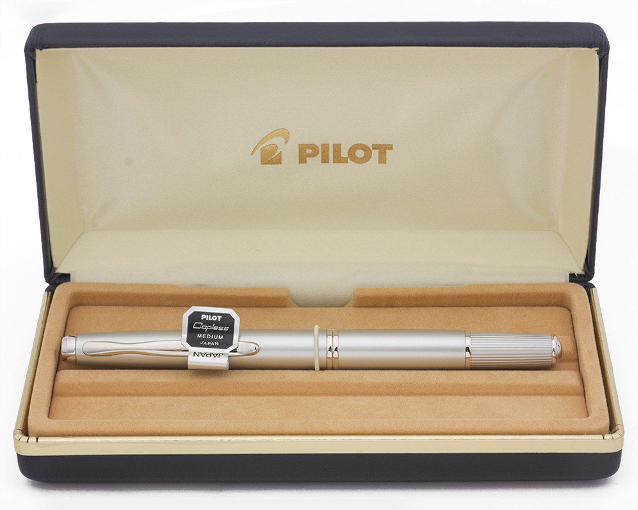 Pilot Fermo Fountain Pen (2010) - Brushed Silver w/Rhodium Plated Trim, C/C, 18k Medium Nib (Near Mint in Box, Works Well)