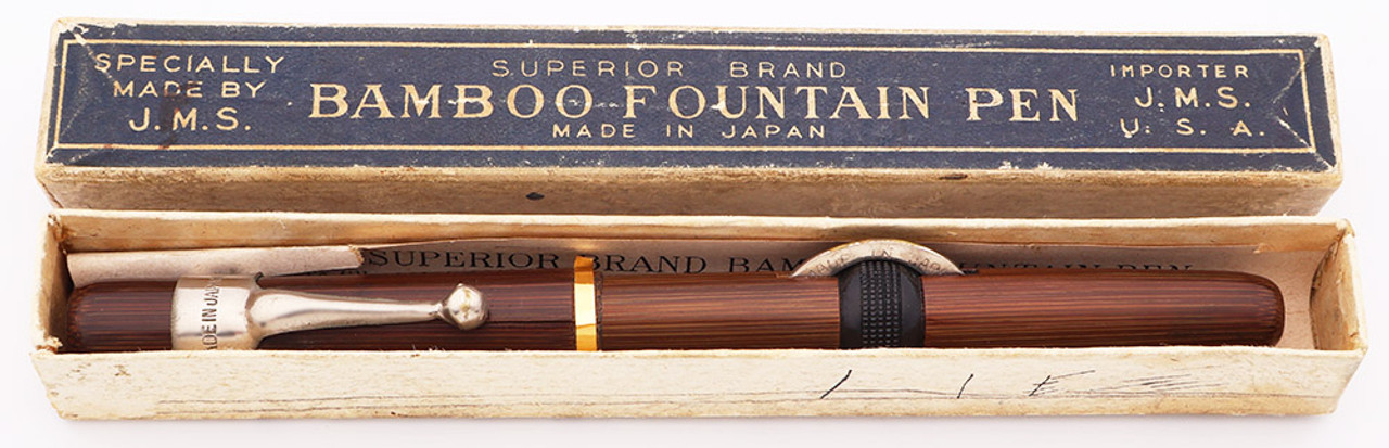 JMS Superior Brand Bamboo Fountain Pen - Glass Nib, Crescent Filler (Very Nice in Box)