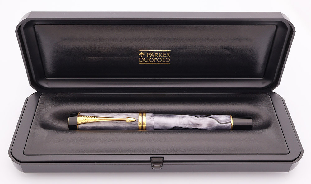Parker Duofold Centennial Fountain Pen - Mk II (1998), Grey Pearl, 18k Fine Nib (Excellent +  in Box, Works Well)
