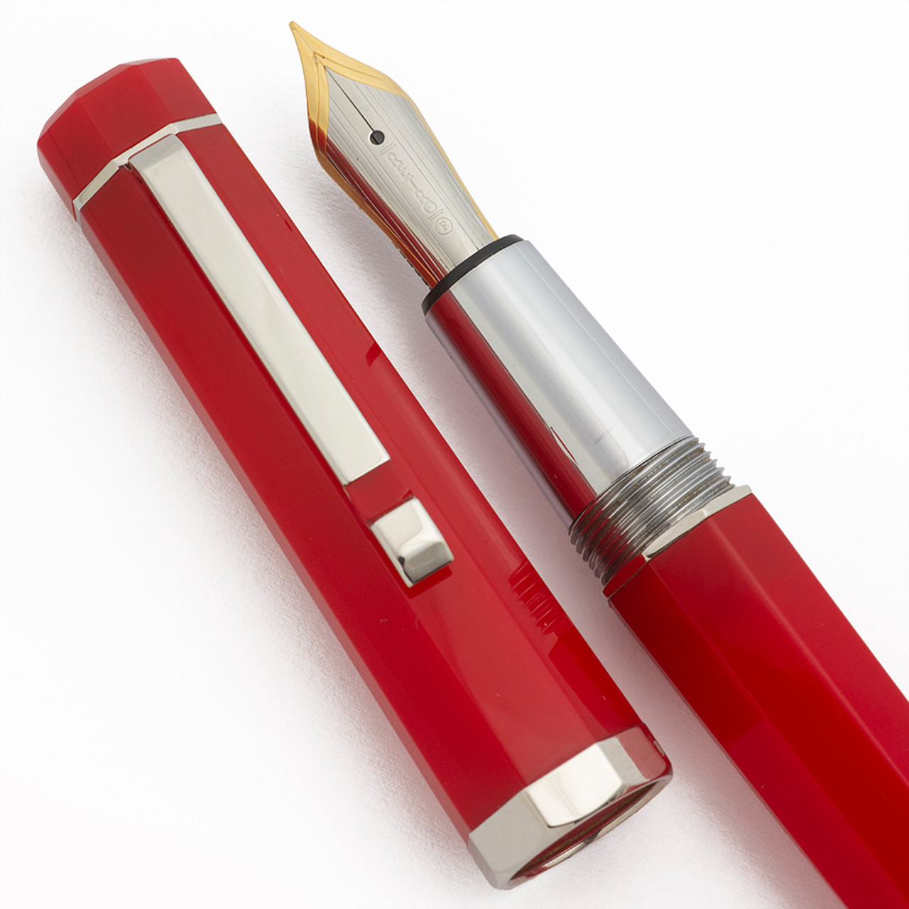 Retro 51 Double 8 Fountain Pen (2000s) - Red Faceted w Chrome Trim, C/C, Fine Steel Nib (Excellent +, Works Well)