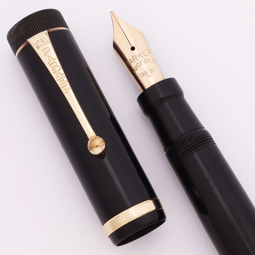 1959 Vintage Parker Duofold Senior 万年筆 Parker Duofold Senior Fountain Pen (1920s) - Black, Raised Band