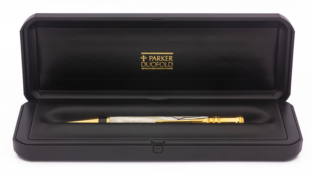 Parker Duofold Ballpoint Pen (UK, 1997) - Pearl & Black, Gold Trim (Excellent in Box, Works Well)