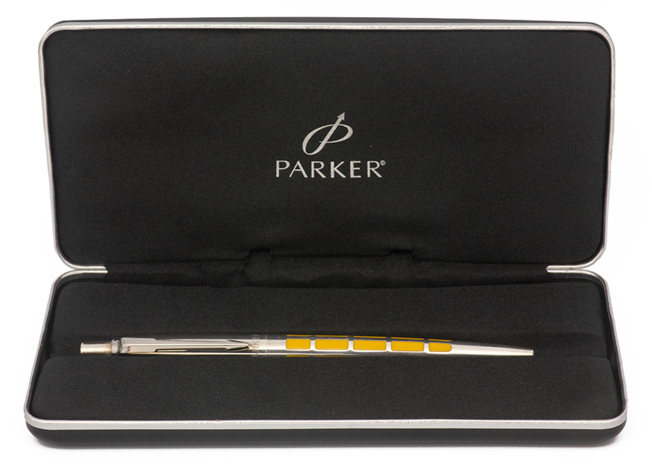 Parker 50th Anniversary Premier Jubilee Jotter Ballpoint  (2004) - Sterling Silver with Saffron Yellow Rectangles  (Excellent, in Box)