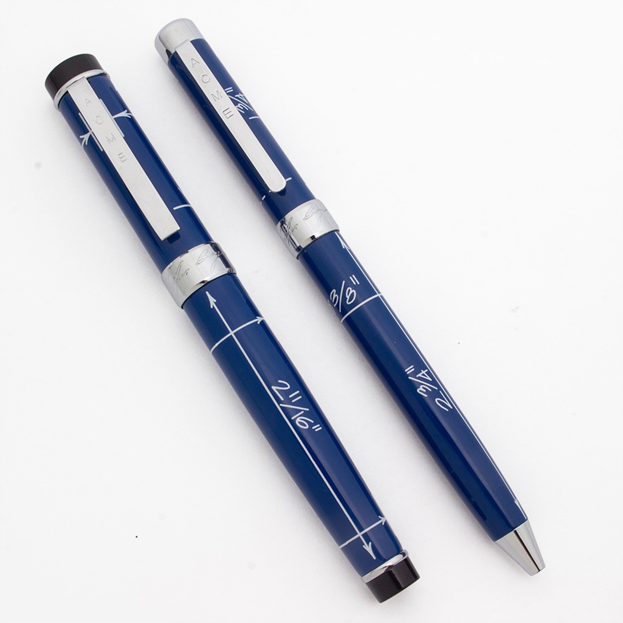 ACME Studios Rollerball and Ballpoint Set (1999 -2011) - BLUEPRINT by Constantin Boym, Blue with Chrome Trim (Excellent +, Works Well)