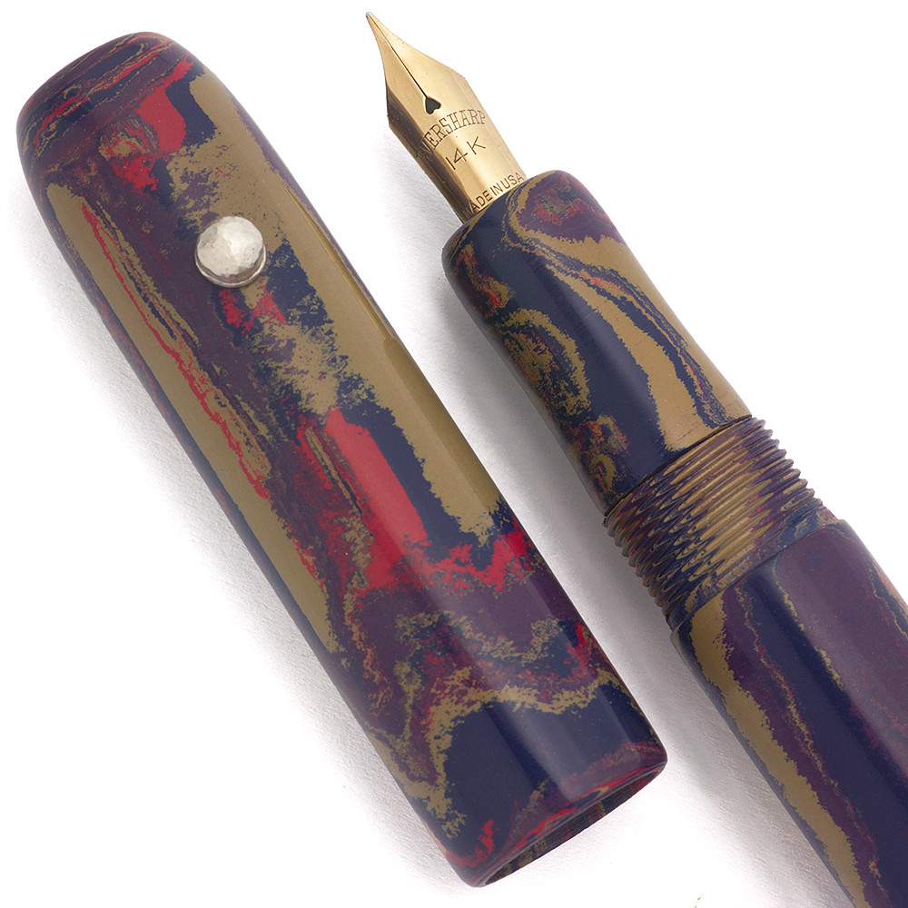 PSPW Prototype Button Filler - Blue-Red-Tan Ebonite, 14k Flexible Eversharp No. 713 Fine Nib, Roll Stop  (New)