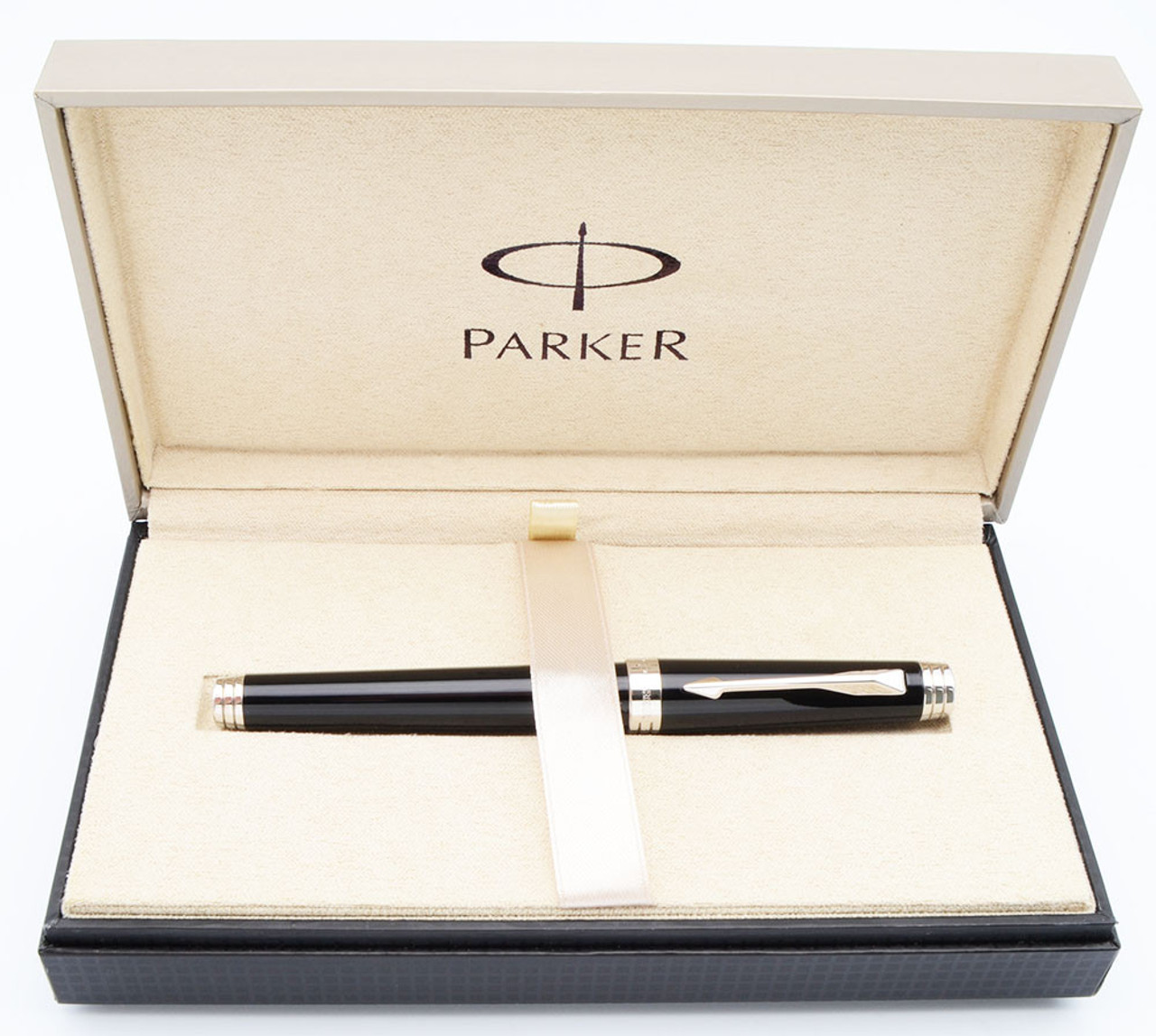Parker (Modern) Premier Fountain Pen (France) - Black w/Silver Trim, C/C, Fine 18k Nib (Excellent In Box)