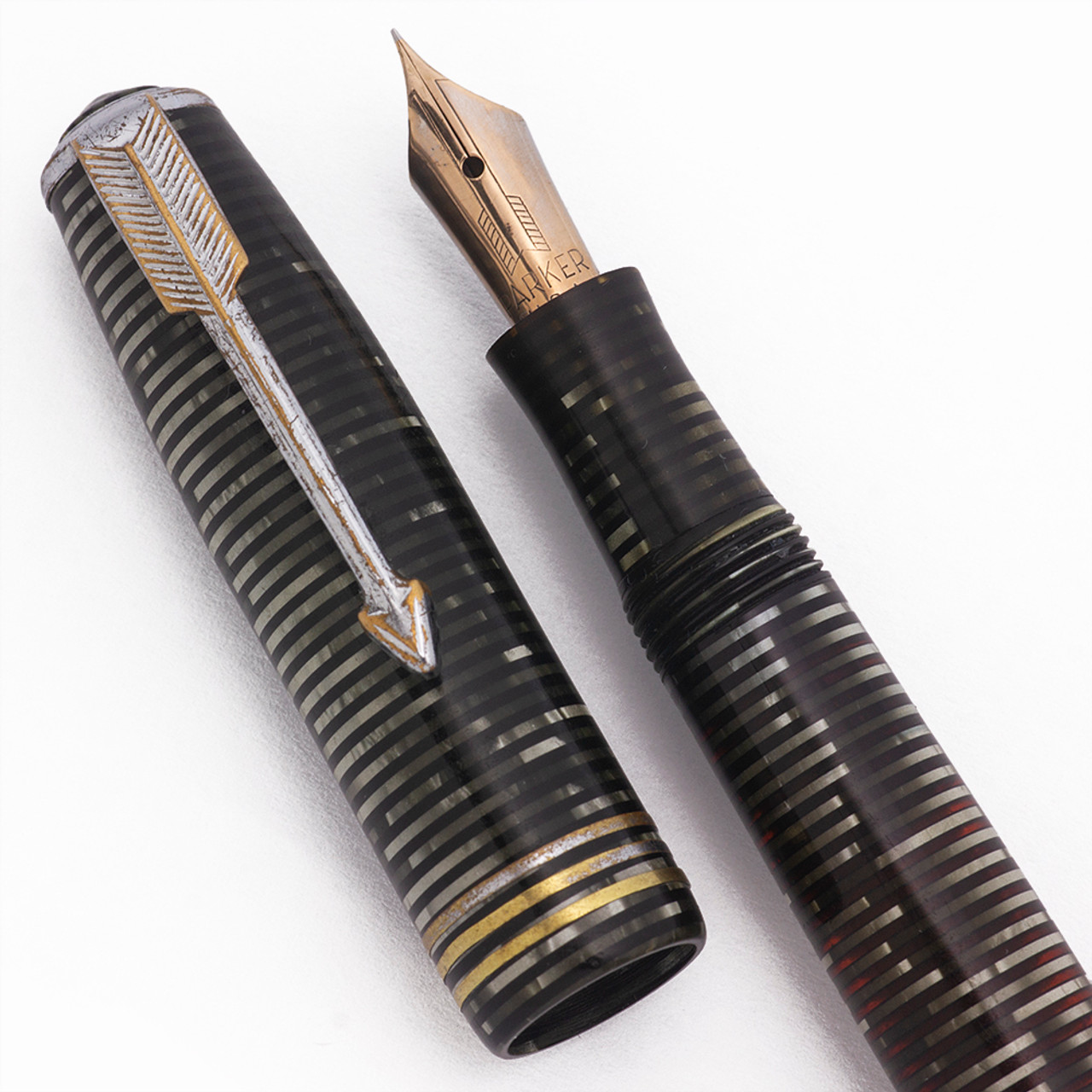 Parker Vacumatic Slender Fountain Pen (1937) - Grey Pearl,  Lockdown Filler, Double Jewels, Extra-Fine Parker Nib (Very Nice, Restored)