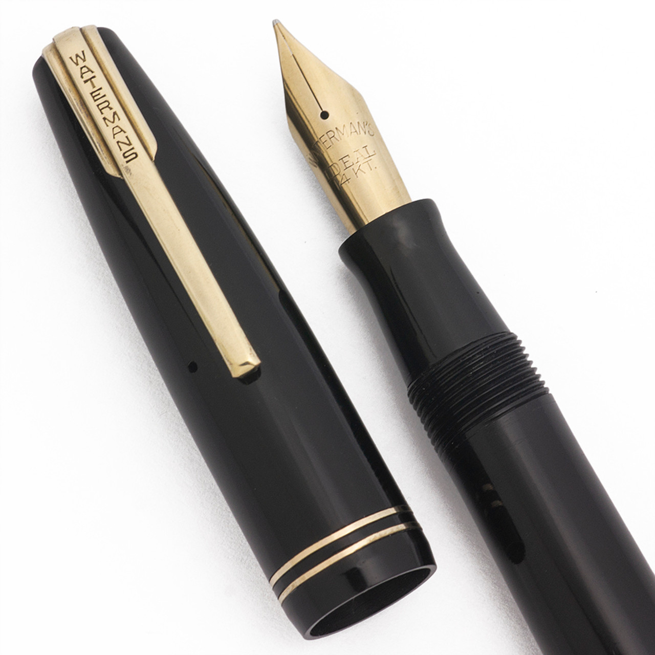 Waterman Commando Fountain Pen (1940s) - Black, Lever Filler, Fine Flexible 14k Gold Nib  (Excellent +, Restored)