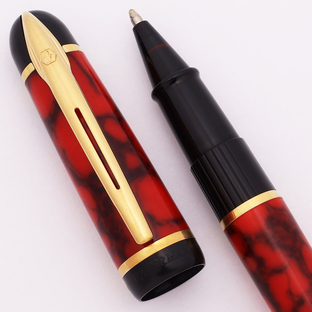 Waterman Phileas Rollerball Pen (mid-1990s) - Red Marble w Gold