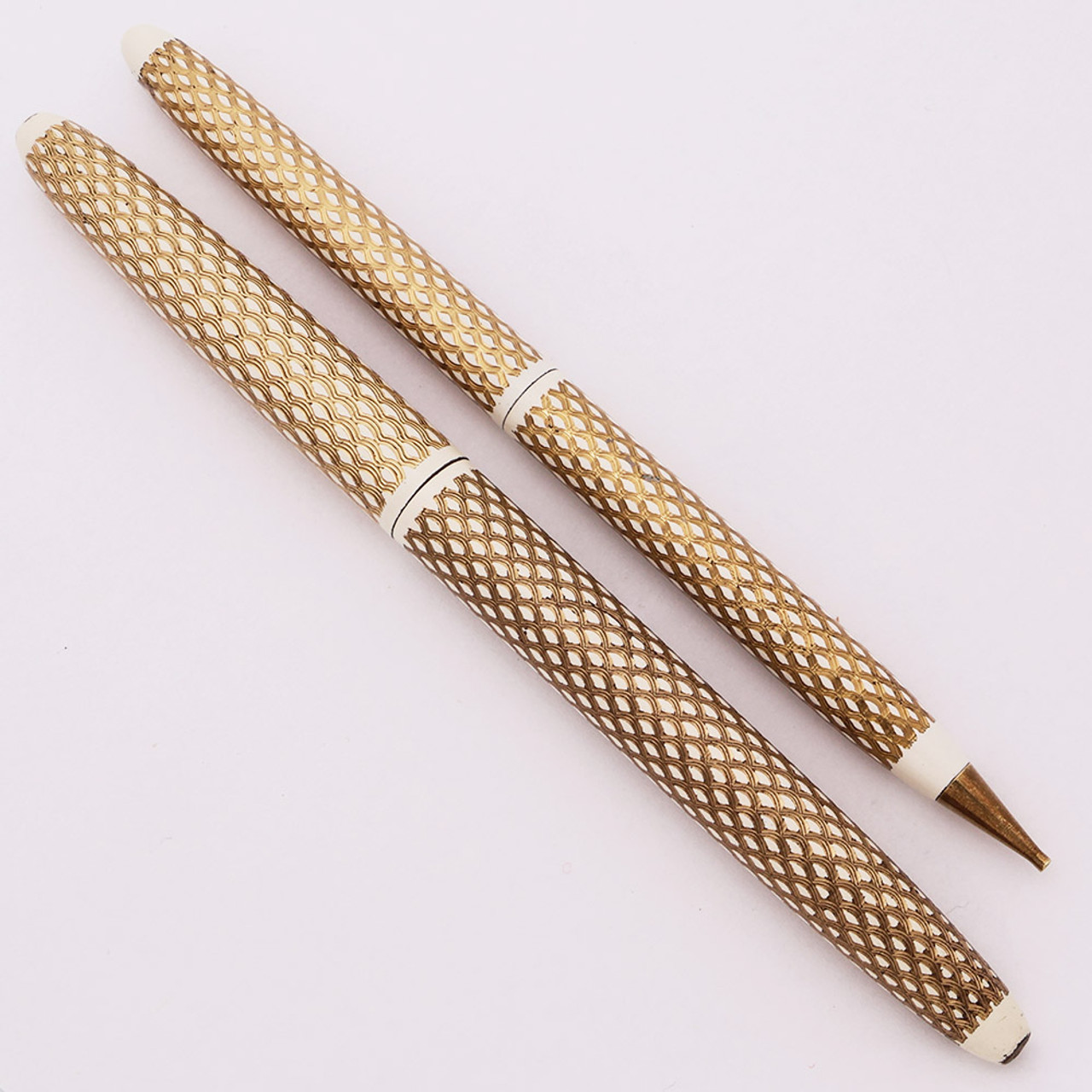 Lady Sheaffer V Skripsert  Fountain Pen and Pencil Set (1960s) - White Paisley, Cartridges Only, Fine Triumph Nib (Excellent, Work Well)
