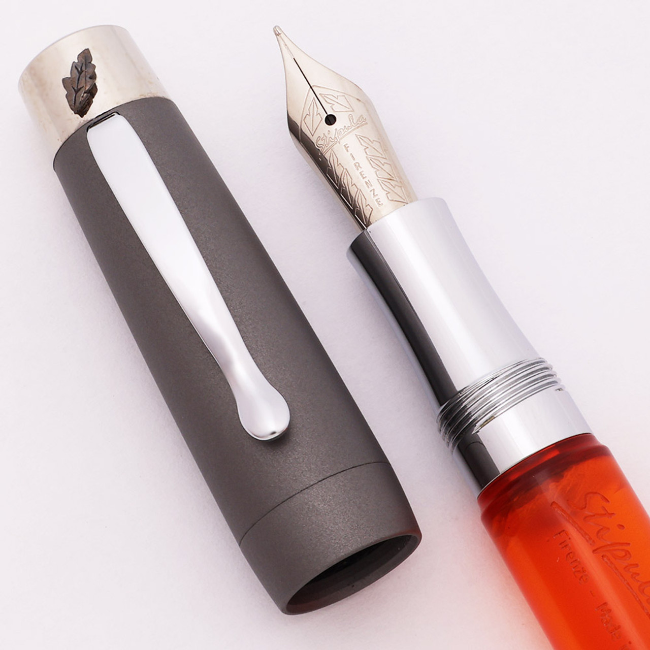 Stipula Ventidue Tocco Ferro LE Fountain Pen - Iron Gray w Orange Window, CT,  Fine Nib (Excellent +, Works Well)