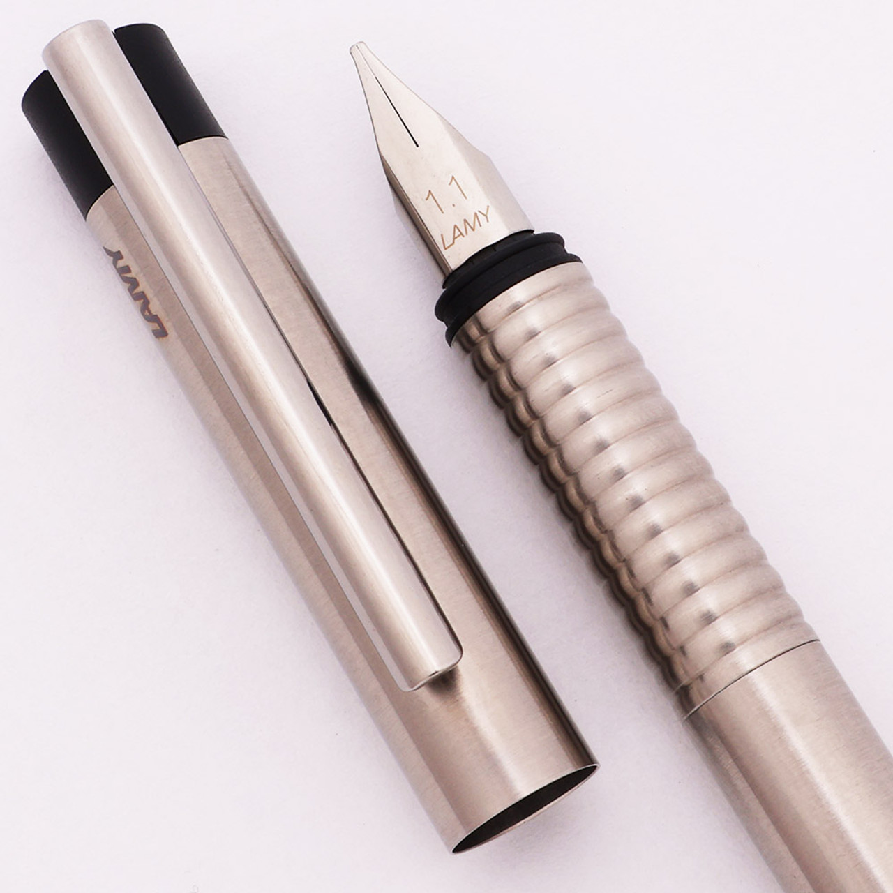 Lamy Logo Fountain Pen - Brushed Steel w Black Ends, 1.1mm Steel Nib (Excellent +, Works Well)