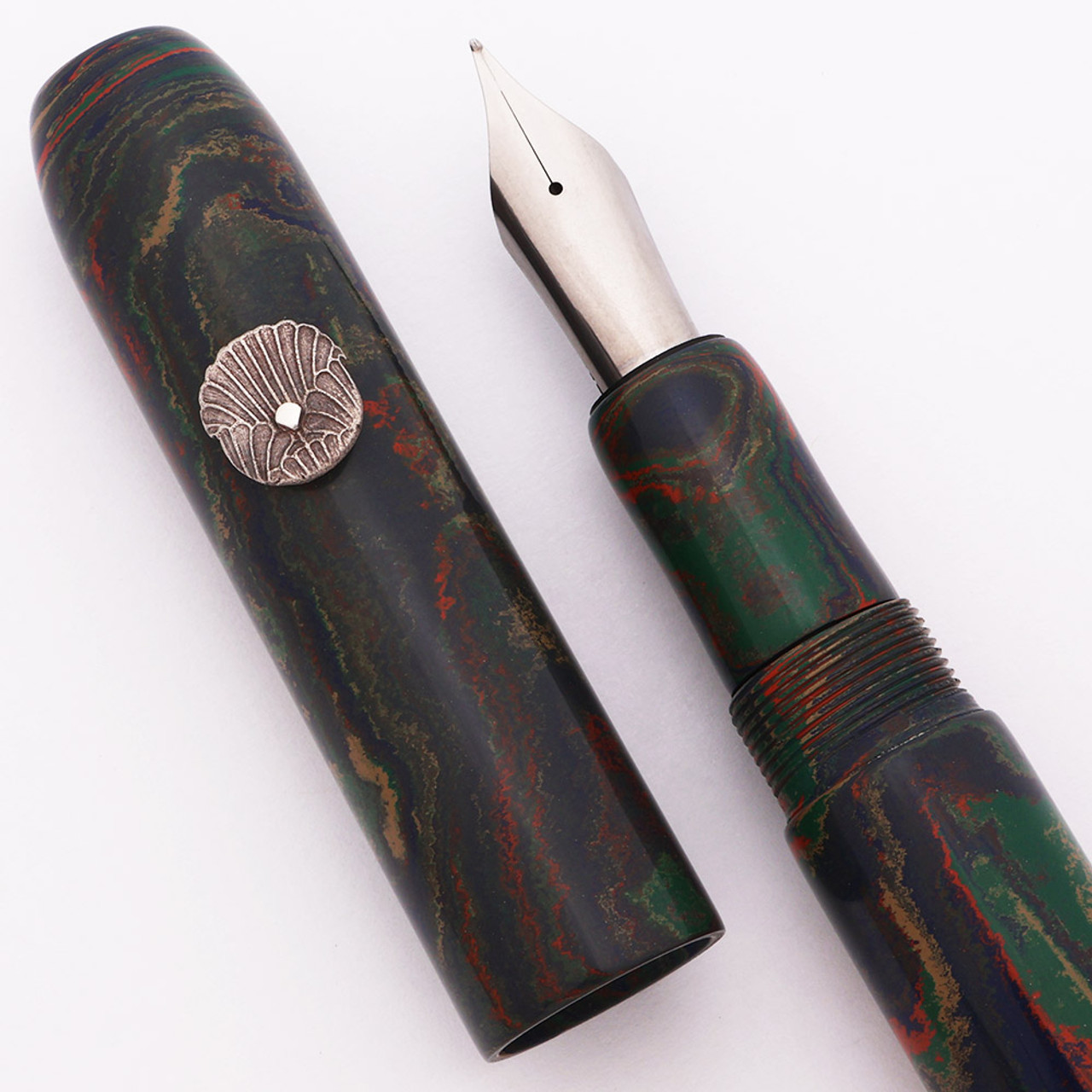 PSPW Prototype Fountain Pen for #8 Nibs - Blue Green Orange Cream Ebonite, Bock 380 Compatible Nibs, Fan Roll Stop (New)