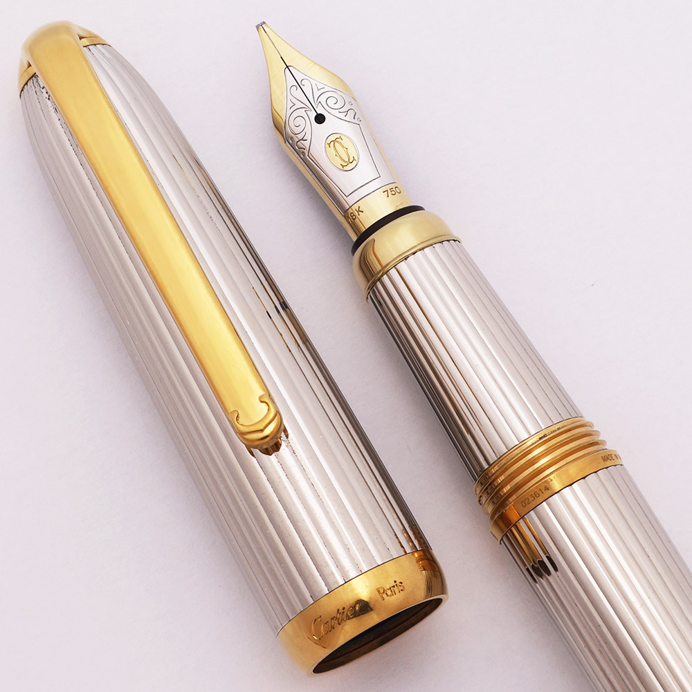 Louis Cartier Stripe Fountain Pen - Godron (Lined) Palladium, Gold