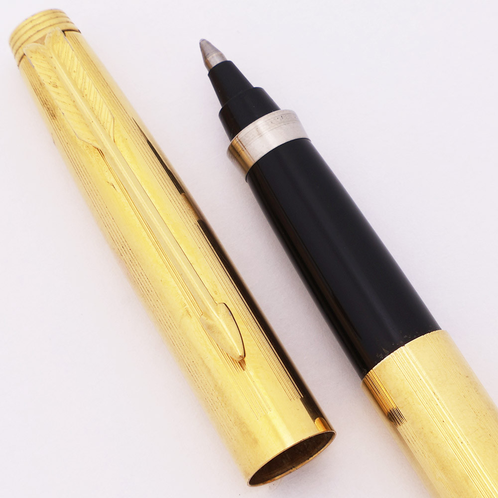Parker 75 Imperial Rollerball Pen (1977-1978) - Grouped Gold Lines, Black Section (Excellent, Works Well)