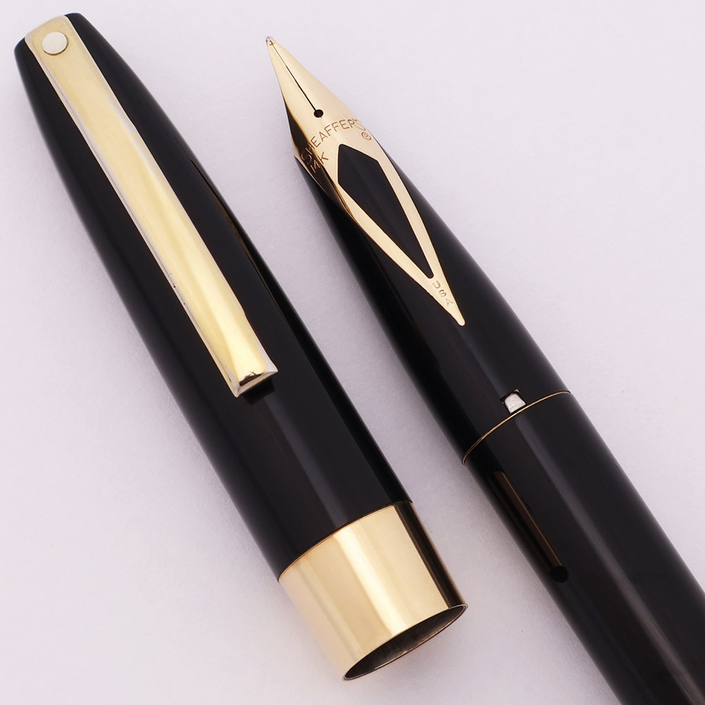 Sheaffer Imperial IV Fountain Pen (1970s) - Black w/Gold Trim, C/C, 14k Medium Long Diamond Nib (Excellent +, Works Well)