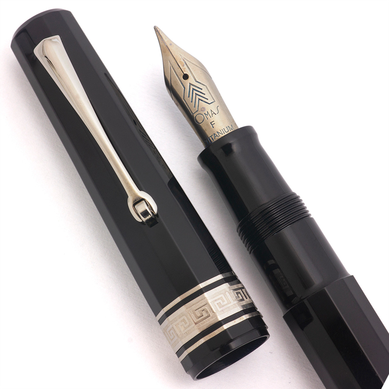 Omas Paragon (Old Style) Fountain Pen -  Black w Rhodium Trim, Fine Titanium Nib (Excellent, Works Well)