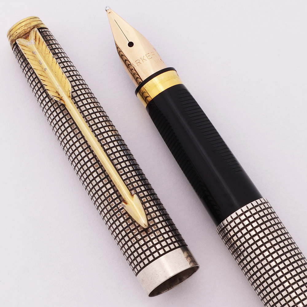 Parker 75 Cisele Fountain Pen (USA) - Sterling Grid w GT, C/C