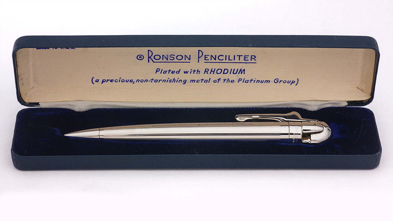 Ronson Vintage Penciliter (1940s/50s)- Second Generation, Rhodium Plate (Excellent, In Box, Working)