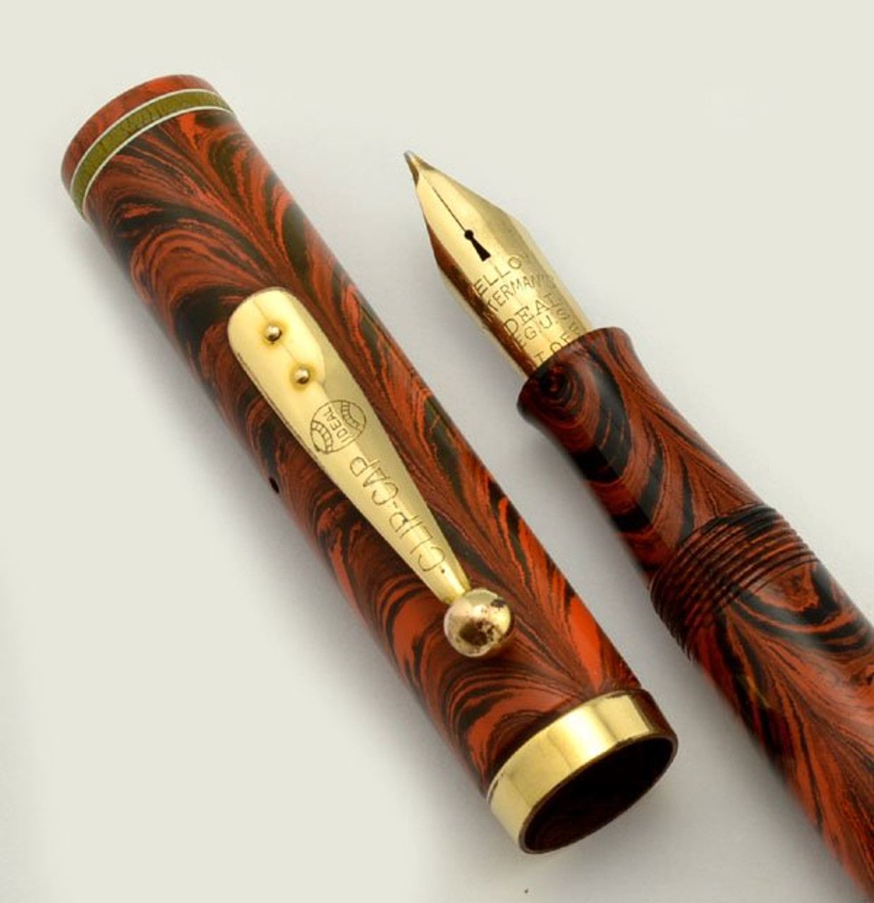 Waterman 7 Colorband Red Ripple Fountain Pen -  Yellow Band, Flex Rounded Nib (Superior, Restored)