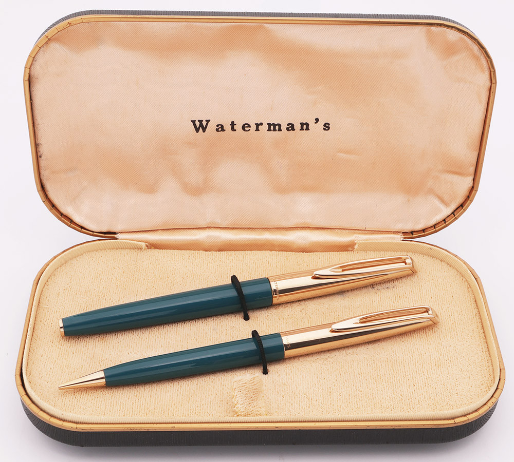 Waterman CF Fountain Pen Set　ウォーターマン　万年筆 Waterman CF Fountain Pen Set (1950s) - Teal w Gold Plated Smooth