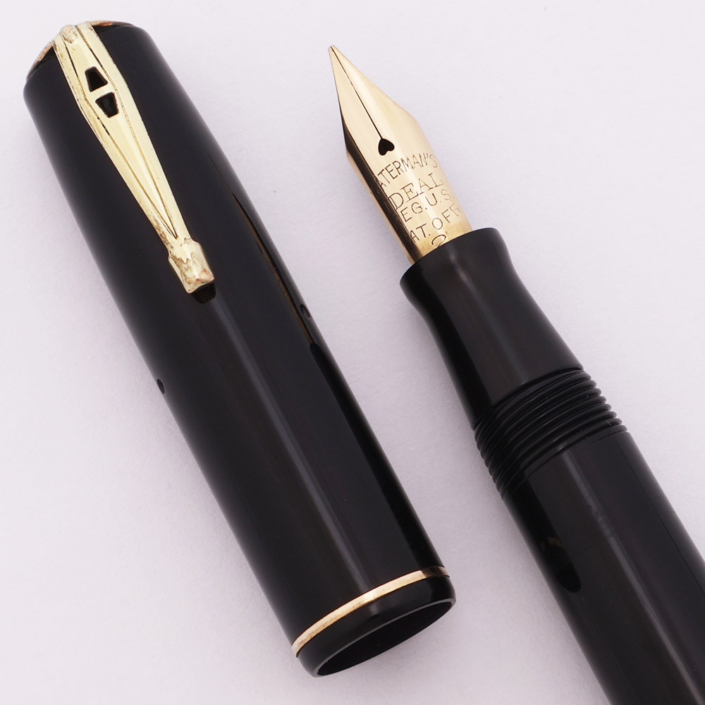 Waterman 92V Fountain Pen (1930s) - Black w Gold Trim, Lever