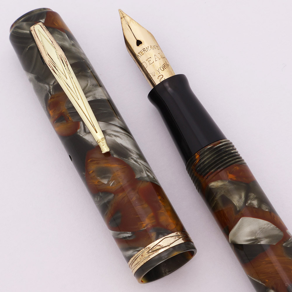 Waterman 92 Fountain Pen (USA, 1930s) - Gray & Brown Marble, Lever