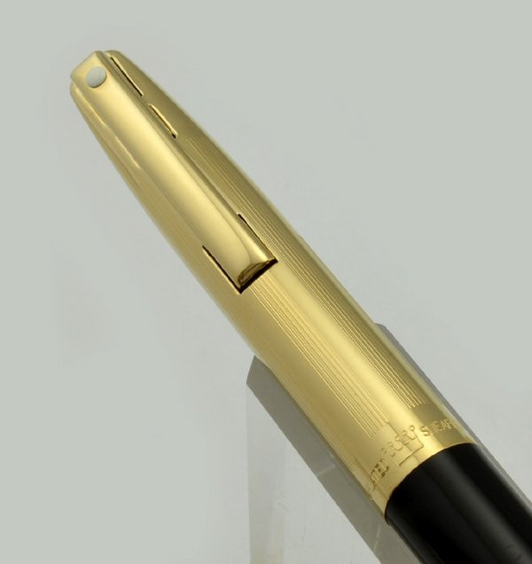 Sheaffer Imperial Ballpoint Pen -  Gold Plated 6 Lines Cap, Black Body (Like New)
