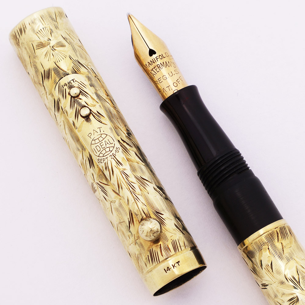 Waterman 552 1/2 Fountain Pen 14k Gold Overlay, Hand Engraved Vine  Pattern, Medium Manifold Nib (Excellent, Restored)