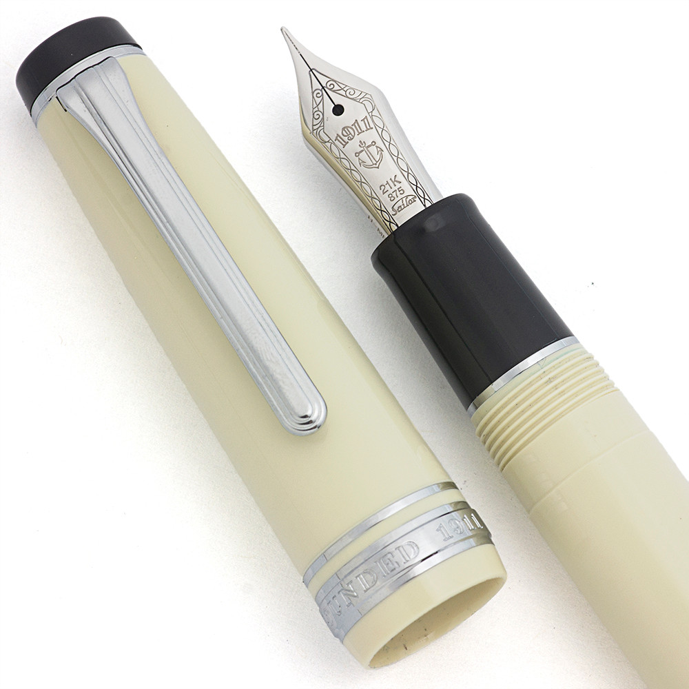 Sailor Pro Gear Fountain Pen - Standard Size, Ivory w Chrome Trim, 21k H-MF Nib (Excellent +, Works Well)