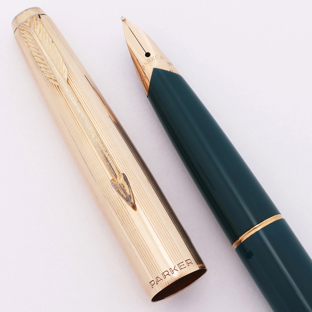 Parker 65 Fountain Pen (1967-82) - Teal with Gold Cap, C/C