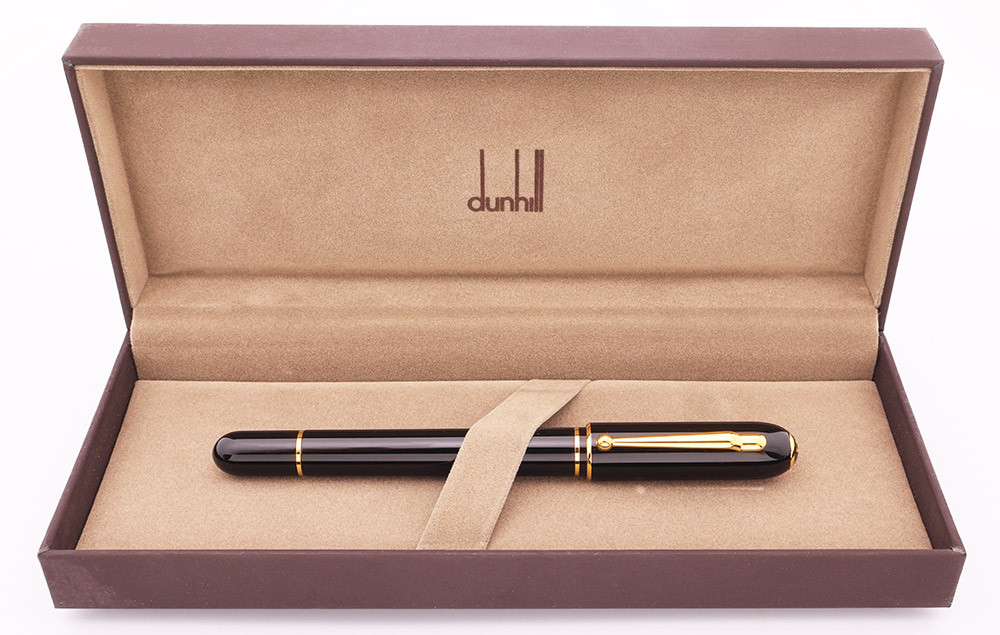 Dunhill Sidecar Fountain Pen - Black w Gold Trim, C/C, 18k Medium Nib (Near Mint in Box, Works Well)