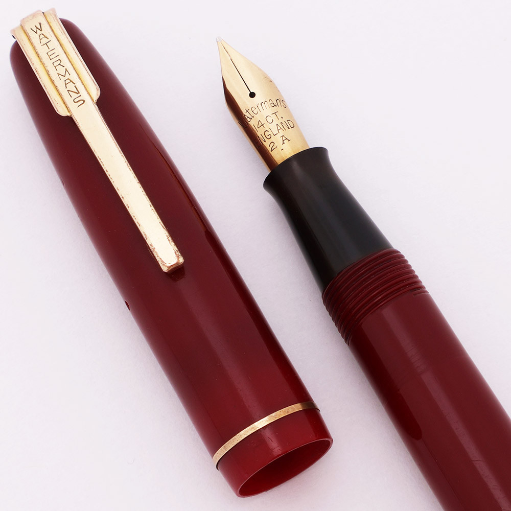 Waterman 502 Fountain Pen (1940s, UK) - Red w GT, Lever Filler