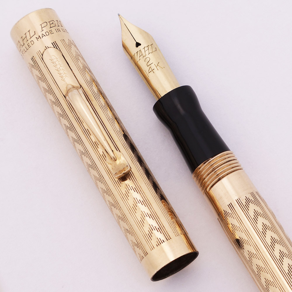 Wahl #2 Fountain Pen (1920s) - Gold Filled Chevron, Slim w Clip