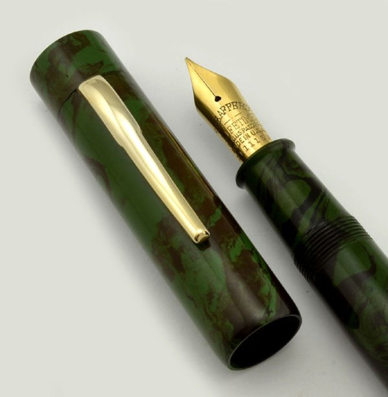 Ranga Ebonite 3 - Huge 14k Sheaffer Lifetime Nib, Eye Dropper, Smooth Mottled Green