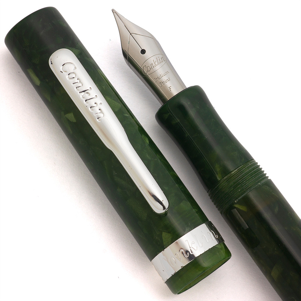 Conklin Glider Modern Fountain Pen - Green Marble, Fine Nib (Excellent, Works Well)