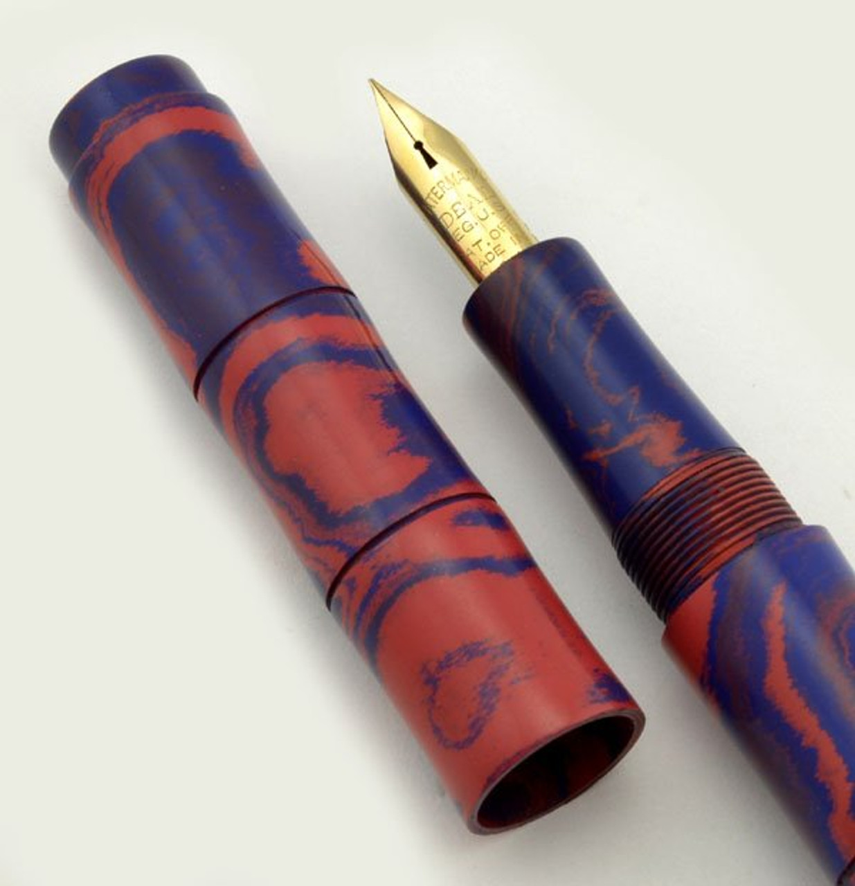 Ranga Ebonite Bamboo - Blow-Filler, 14k Waterman Keyhole Flexible Nib, Blue & Pink Premium Ebonite